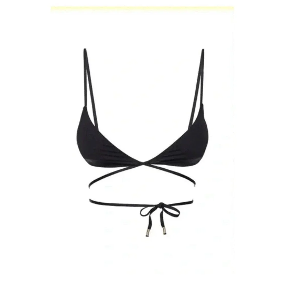 Monday Swimwear St. Martin Wrap Bikini Top in Black Size Large….b9